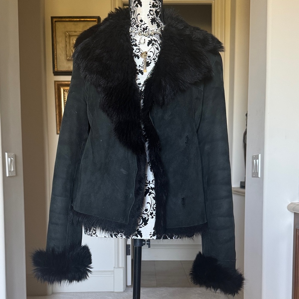 Joseph Black Teddy Jacket with Faux Fur Trim